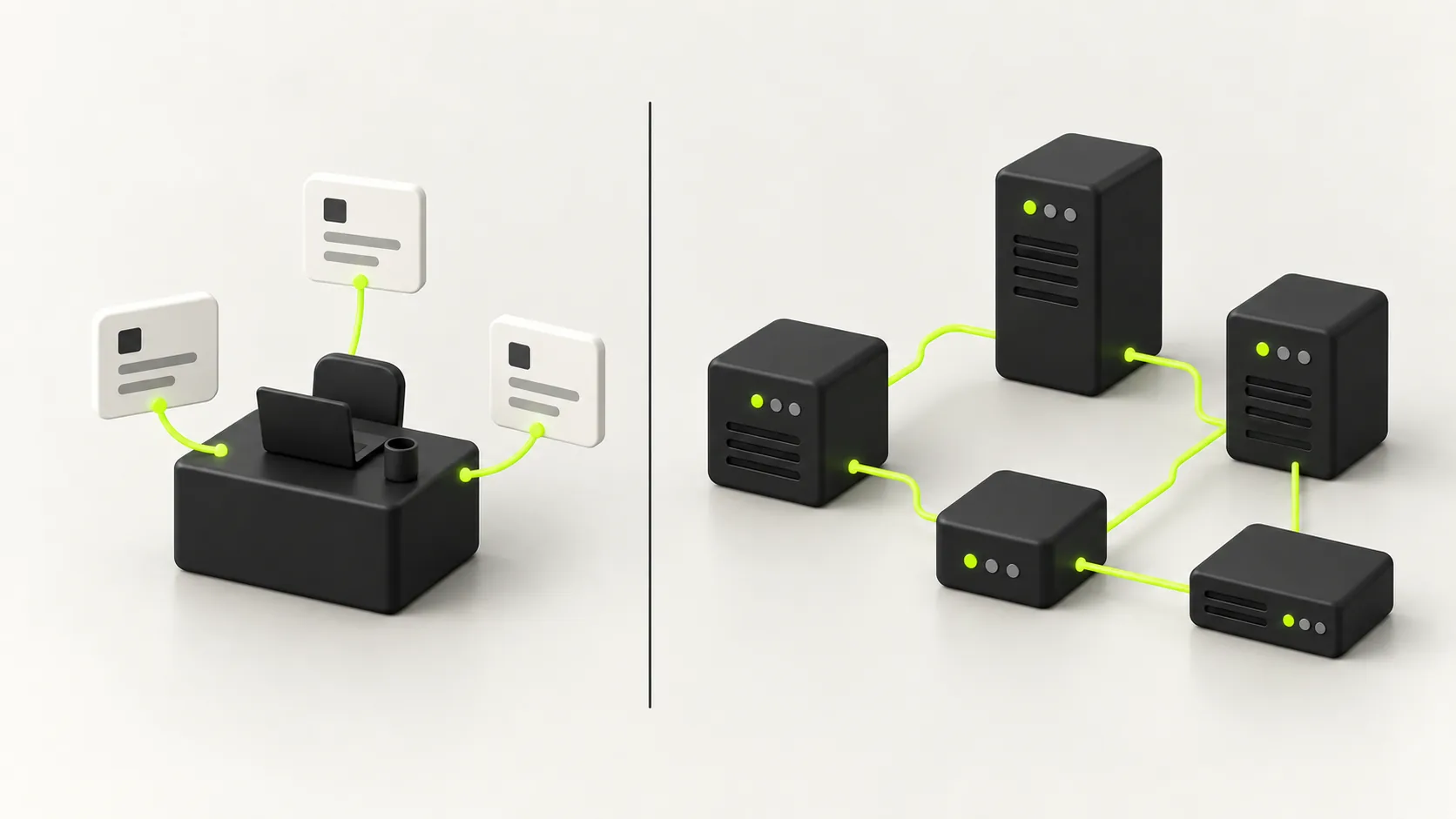 Side by side comparison showing a small business automating around one owner to save hours, and a large business automating the gaps between disconnected systems