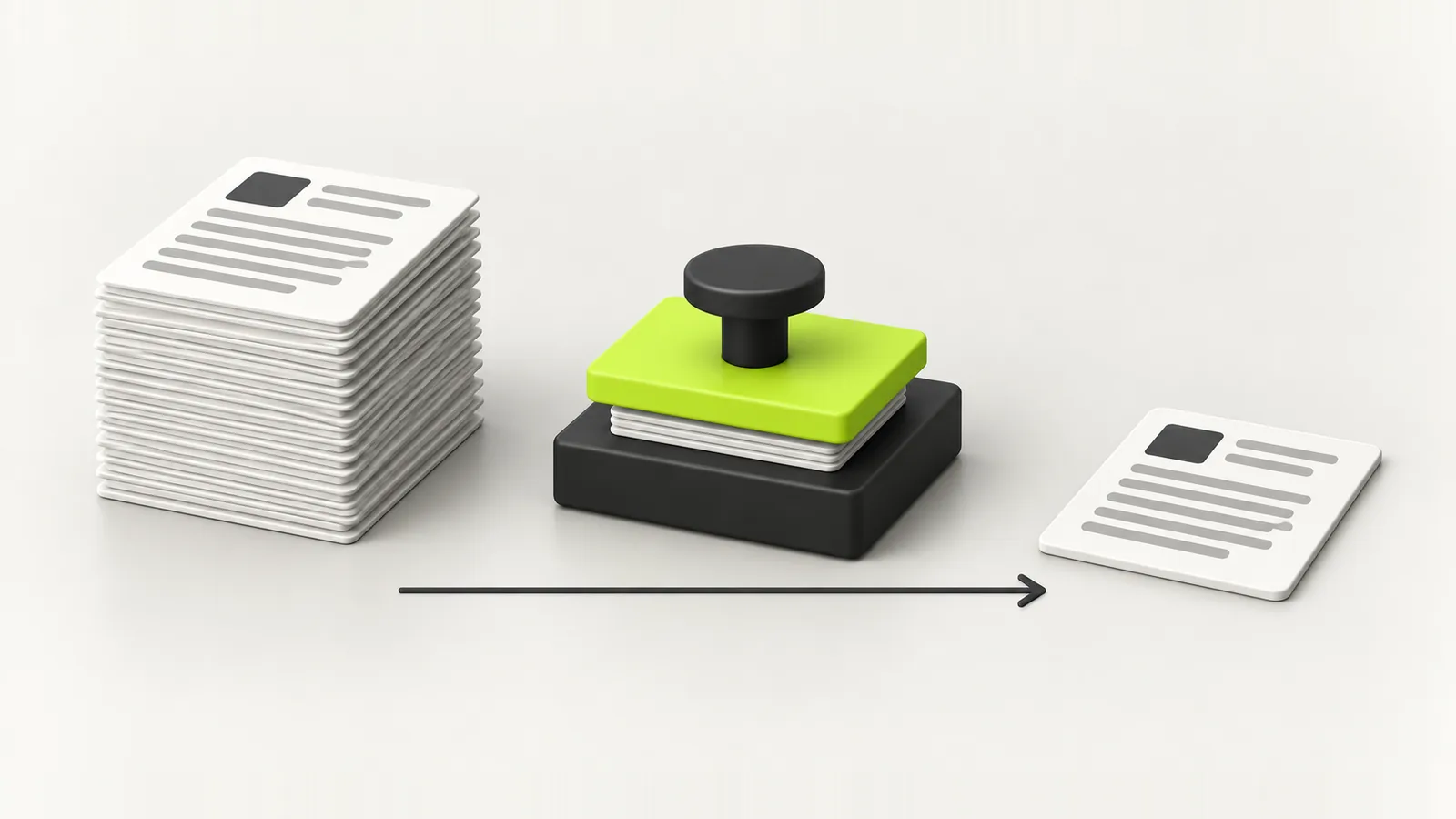 A thick stack of document pages pressed down by a lime press into a single thin sheet