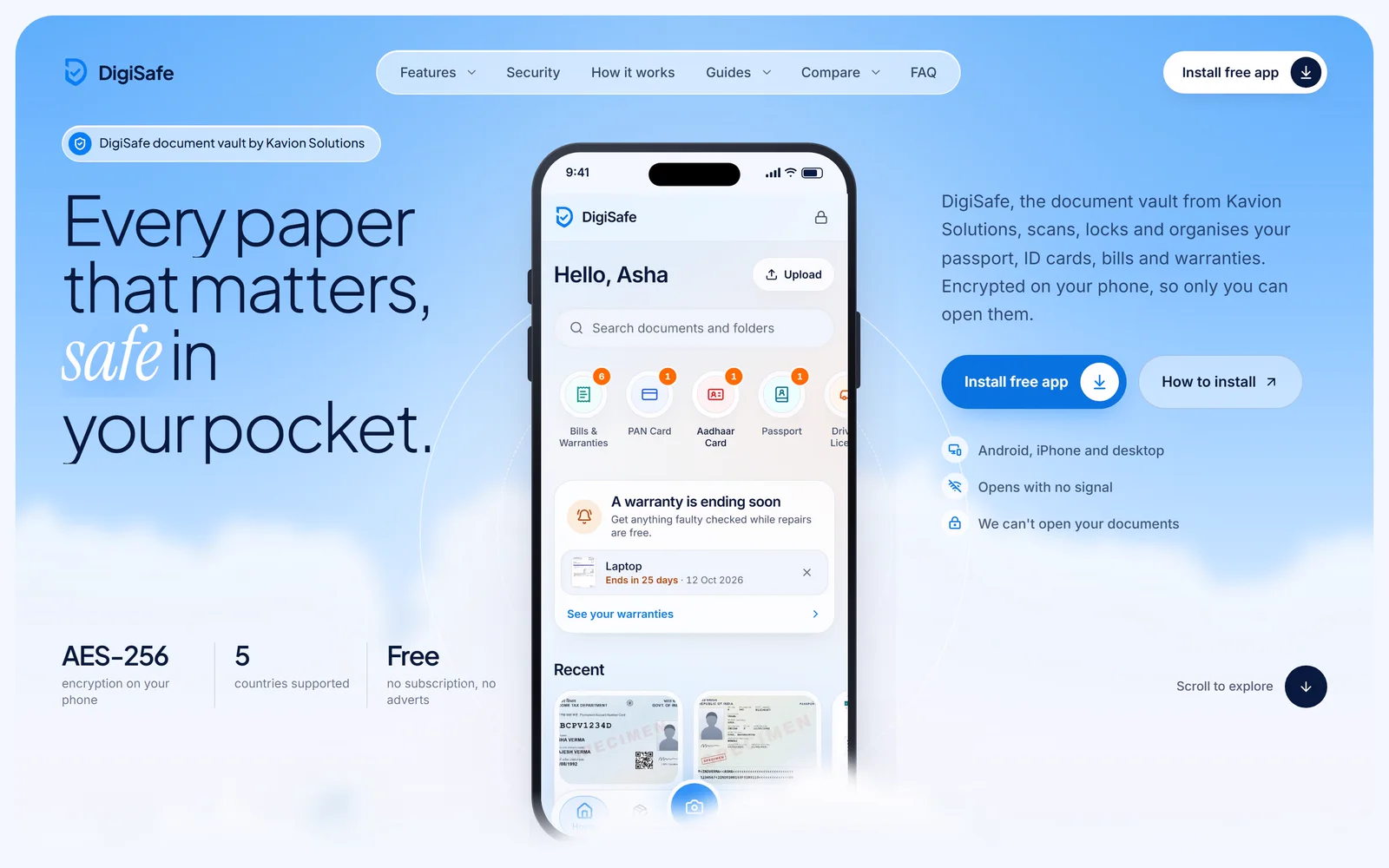 DigiSafe: the live site, designed and built by Kavion Solutions